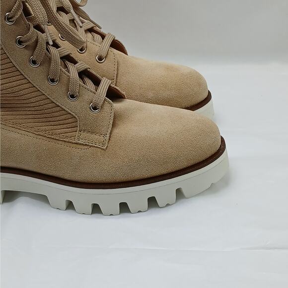 Aquatalia Myla Corduroy Suede Combat Boots Womens 8.5 Tan Gorpcore Hiking Grunge - Picture 5 of 13